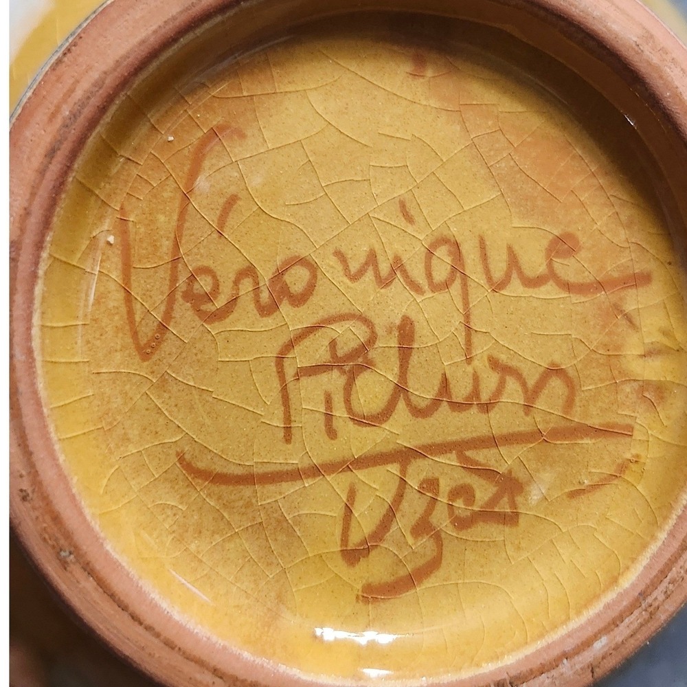 Veronique Pichon Uzes French Art Pottery Lidded Confit Jar Floral 7x5 Vintage - Picture 4 of 4